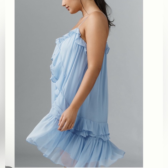 Nwt anthro silk Blue Ruffle Dress - Picture 6 of 11